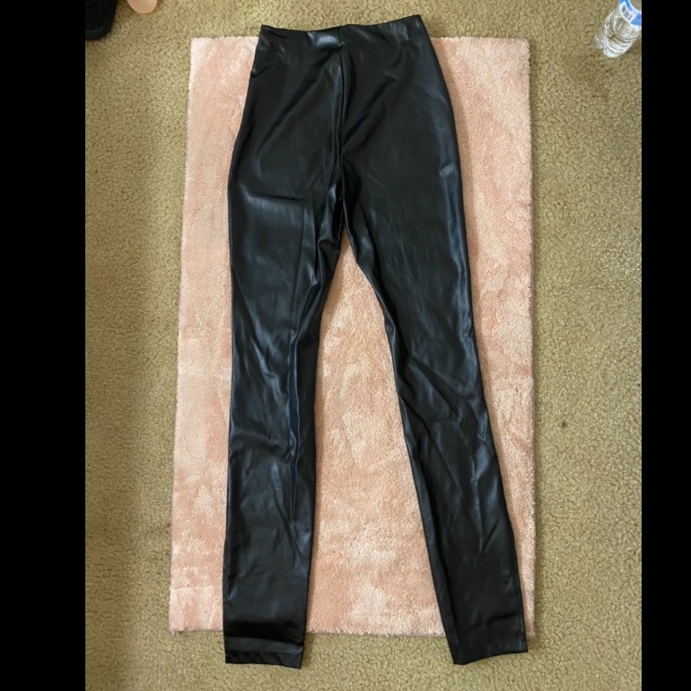 Slit Hem Leather Skinny Pants